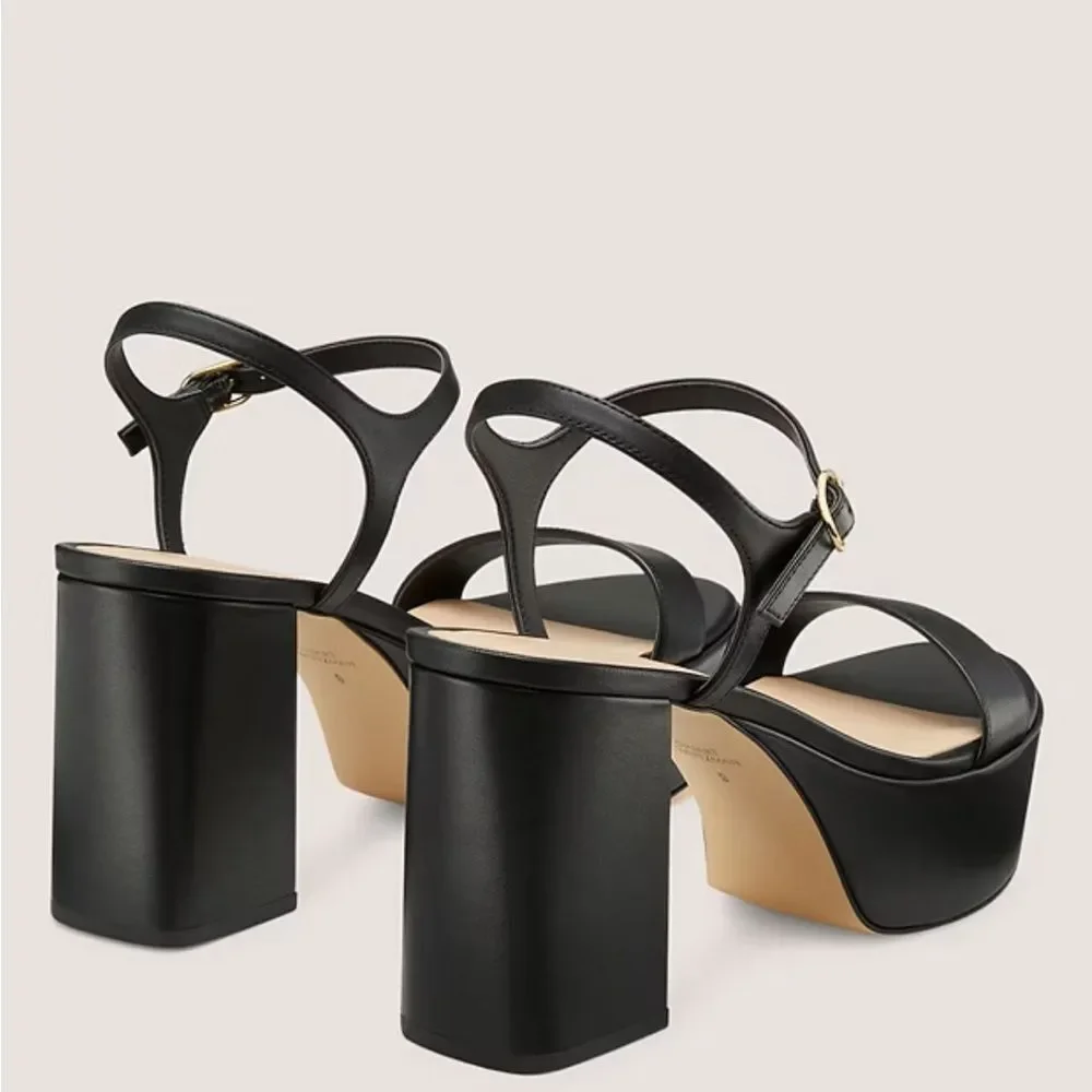 Stuart Weitzman Dancer Black Mid Platform Heel Sandals